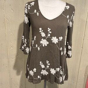 Honey PUNCH GREEN Embroidered Flowers Mini Dress or Tunic Size small